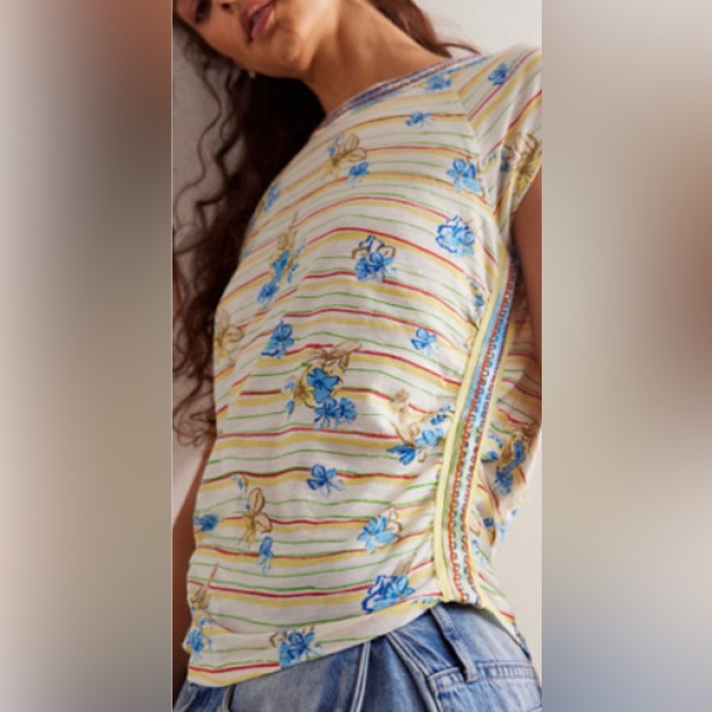 Free People NWT Sketchbook Floral Striped Sleeveless Top S